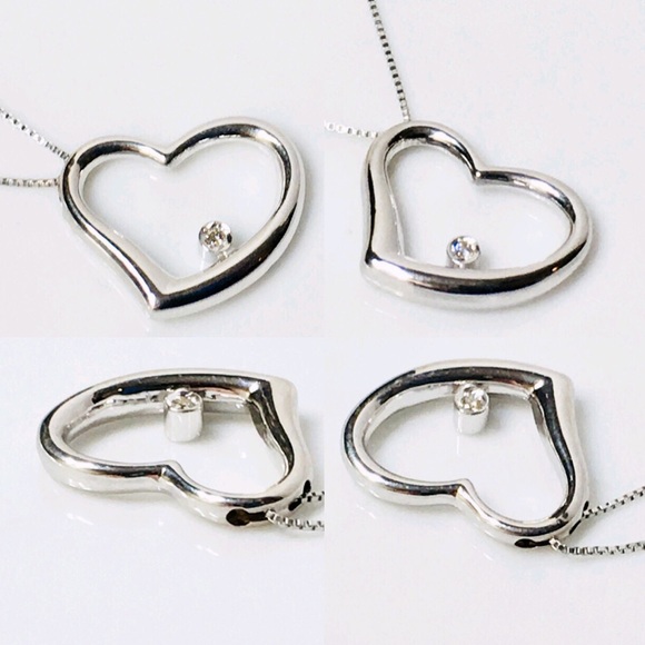 Roberto Coin 18k Diamond Slanted Heart Necklace - Picture 2 of 8